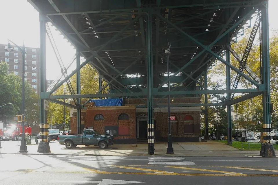 Former public restroom under bridge in New York City.